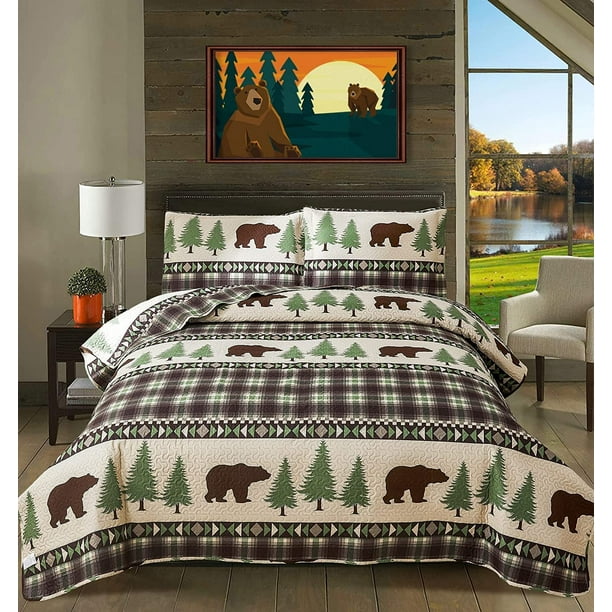 Green Essen Rustic Quilt Sets King Size Lodge Bedding Set Reversible