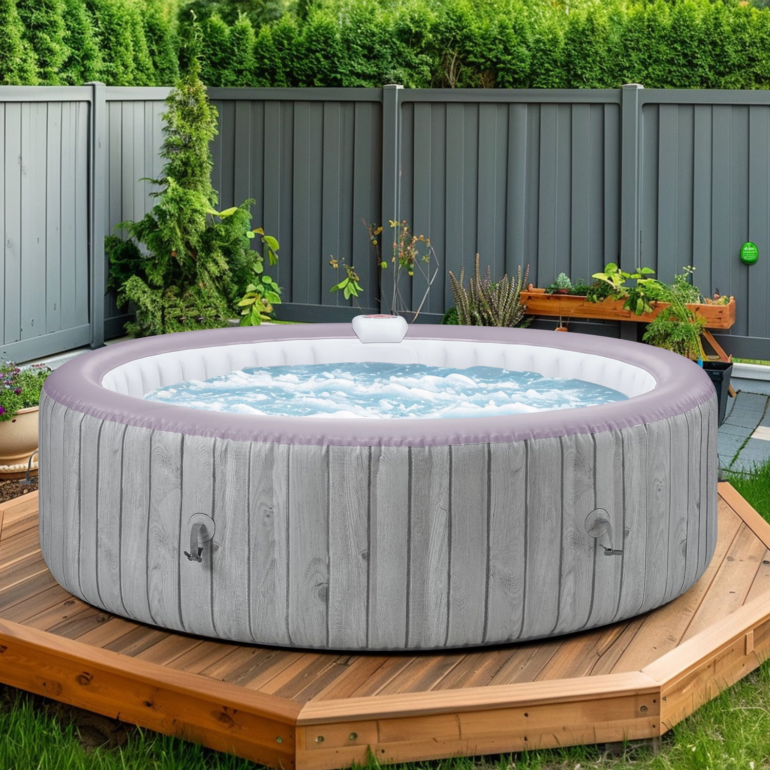 Hot Tub with Cup Holder, Outdoor Inflatable Home Spa, All-In-One Hot Tub w/Hidden Pump, 4 Filters, 82'' Round Portable Pool for 6 Person W/130pcs Jets