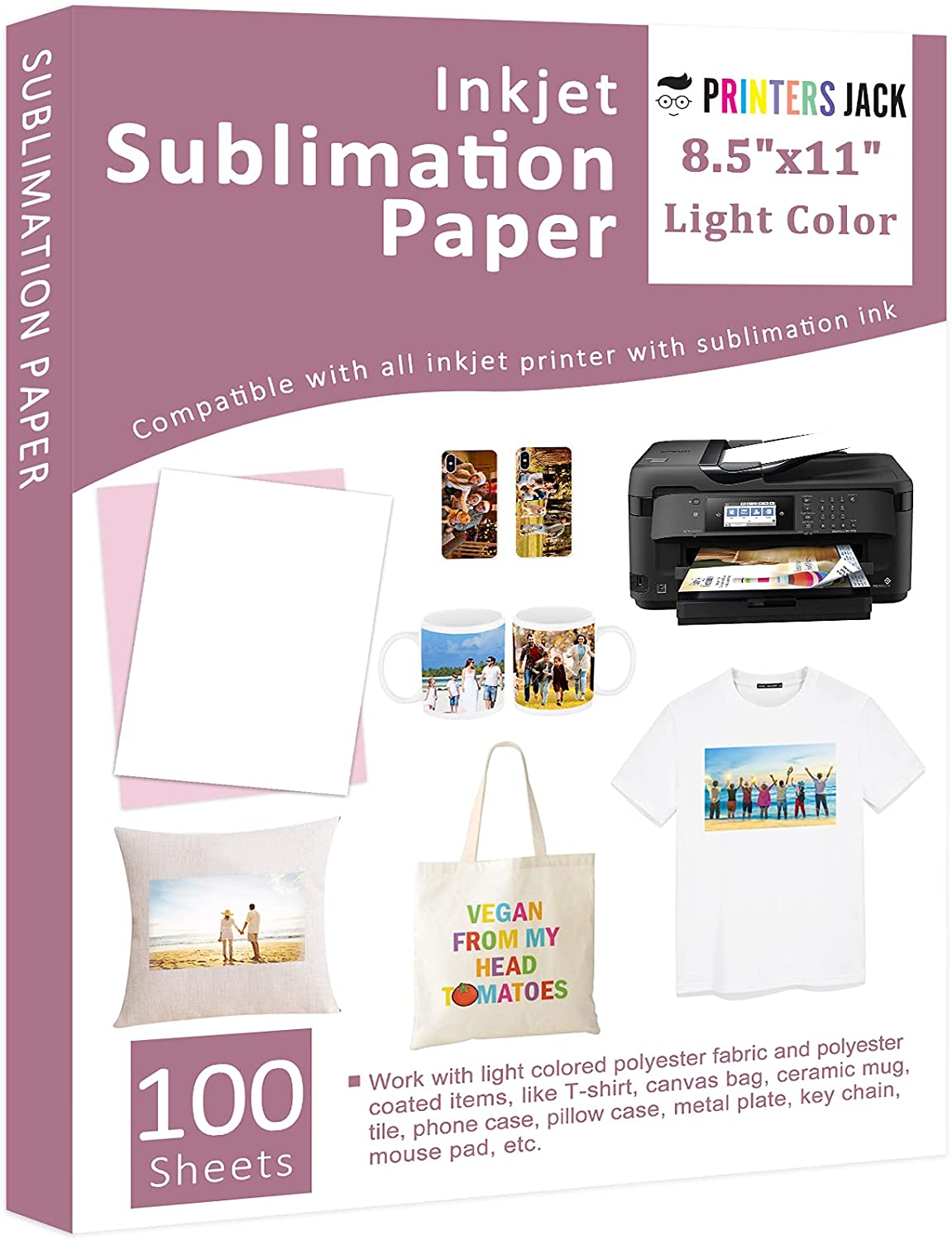 Printers Jack Light Color Epson Sublimation Paper A4 8.5x11 inch 105gsm - 100 Sheets