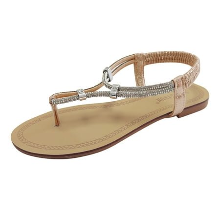 

Wiueurtly Women Flat Bead Sandals Summer Boho Shoes Comfort Open Toe Elastic Ankle Strap Strapless Sandals Roman Sandals Slide Sandals for Women Low Heel Sandal for Women Cute