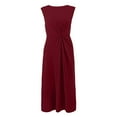 thumbnail image 4 of OSOLU Women Solid Color O-Neck Long Sleeve Patchwork Long Skirt Fashionable Comfortable Lovely Skirts, 4 of 5