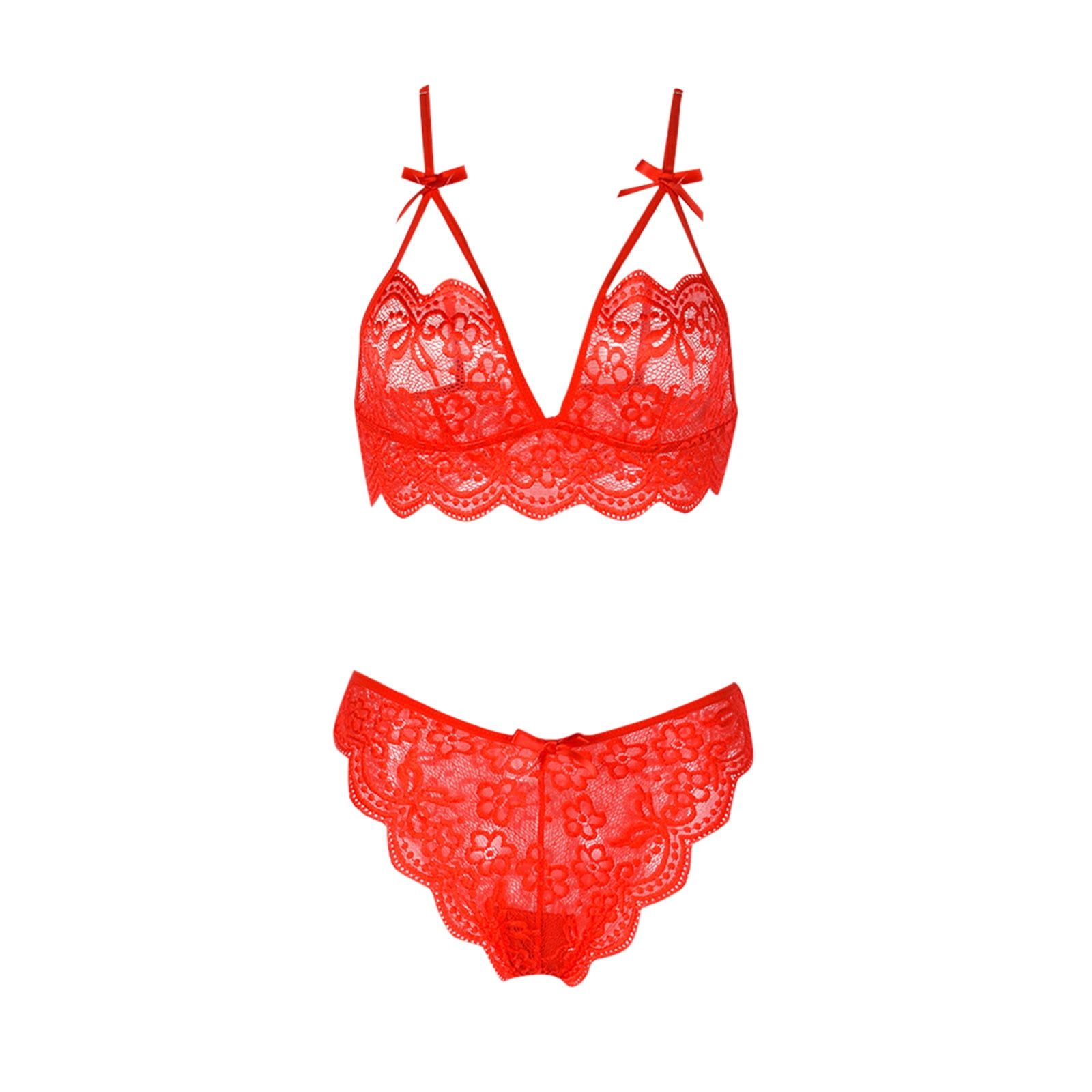 PEASKJP Women s Lingerie Set Lace Push Up Bras and Panty Set Plus Size Underwire Padded Bras Red M Walmart