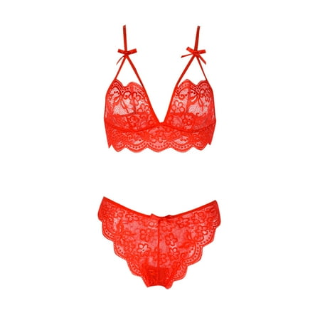 Puawkoer New Sexy Fashion Lace Plus Size Lace Bra Set Lingerie Underwear Sleepwear Steel Lace Garter Belt Lingerie Set Ring Pajamas Garter