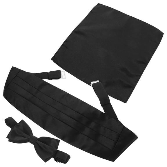 WEAVILUX Men’s Black Silk Cummerbund and Bow Tie Set, Elegant Formal Party Accessories for Weddings and Special Occasions