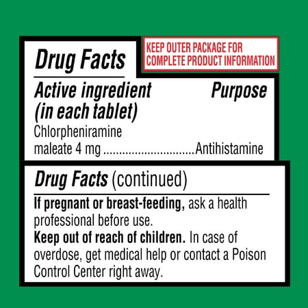 (3 pack) Equate Allergy Relief Chlorpheniramine Maleate 4 mg Antihistamine Tablets, 100 Count
