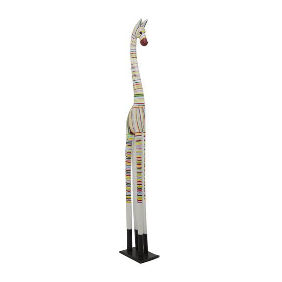 10" x 59" Multi Colored Wood Handmade Zebra Sculpture, by DecMode