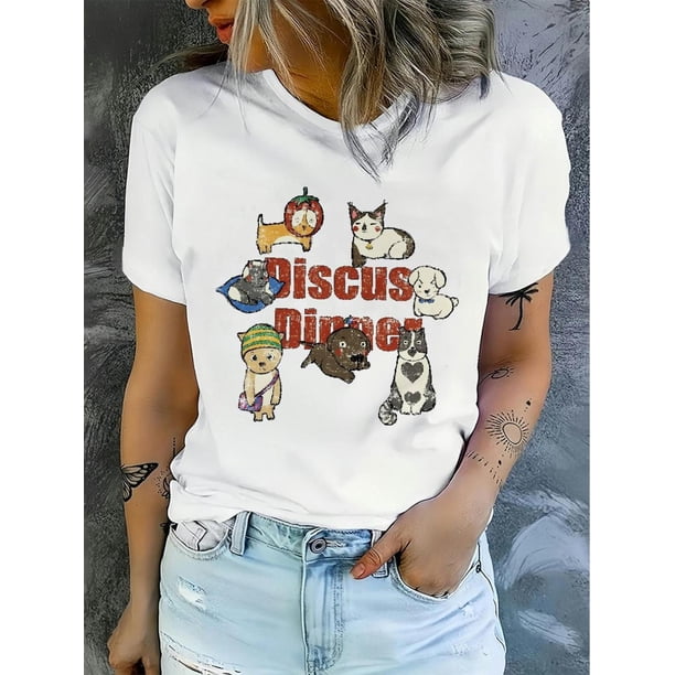 A Stylish New Casual Women'S T-Shirt for 2025, Featuring a Printed Design with Short Sleeves and a Round Neck