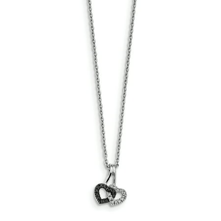 Topaz Neck - 925 Sterling Silver Rhod Plated Black White Diamond Double Heart Pendant Charm Necklace Neck S/love Gifts For Women For Her