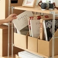 thumbnail image 2 of Premium Genuine Leather Paper Foldable Storage Cabinet with Multi-Layer Design - Simple Book-Stand Style A4 Document Organizer for Office & Home Use, Large Size in Natural Wood Tone, 2 of 6