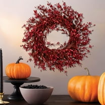 Japceit Halloween Door Wreath, Artificial Greenery Hanging Decor with Plastic Flowers, Seasonal Wall Hanging for Window and Porch, Festive Thanksgiving Autumn Decoration Piece