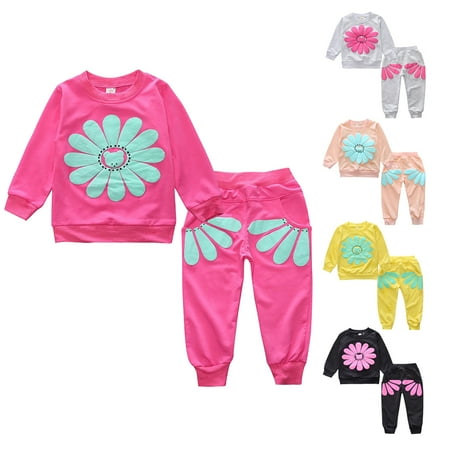 

SYNPOS 2Pcs Baby Girl Outfits Sunflower Sweatshirt + Pants Toddler Fall Winter Clothes 1-4 Years