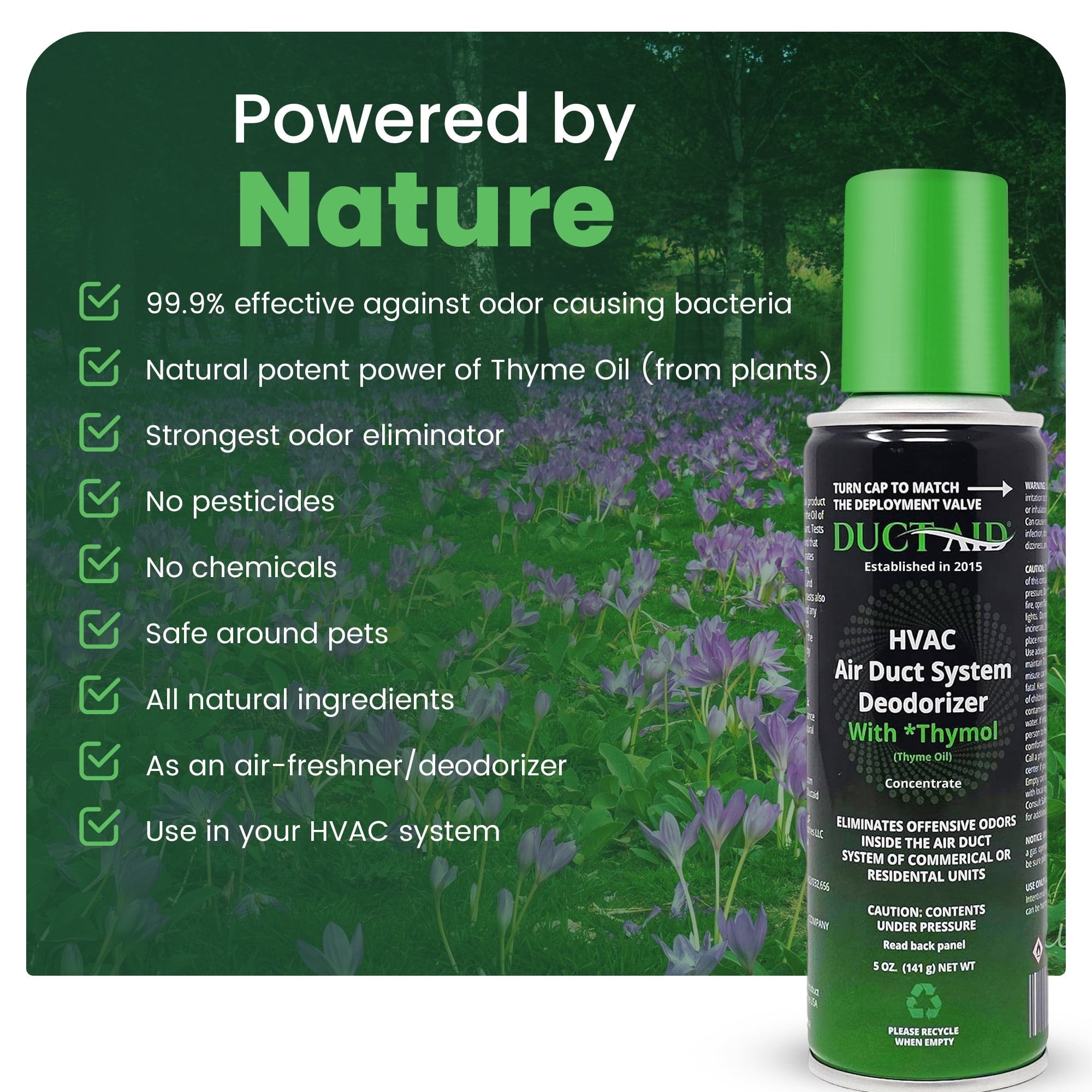 Duct Aid HVAC Air Freshner Deoderizer Mold Treatment Fogger Odor Remover Treatment for Car and Home with Thymol Concentrate -Thyme