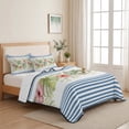 thumbnail image 5 of Quilts Twin Size Bedding Set, Tropical Botanical Lightweight Quilted Comforter, Pastoral Leaves Floral Blue Stripes Soft Reversible Bedspread Coverlet with Pillow Covers for All Season, 68" x 86", 5 of 9