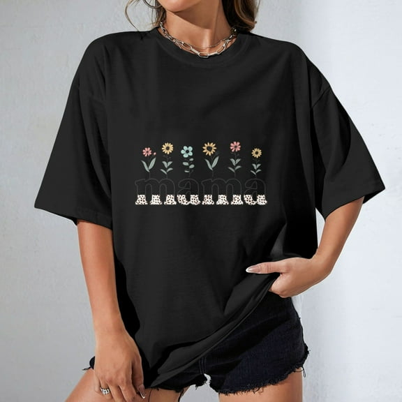 Mama Shirt for Women - Mom Graphic T Shirt Short Sleeve Crewneck Cute Mothers Day Tees for Mama Women Funny Graphic T Shirt Cute Short Sleeve Tees Tops