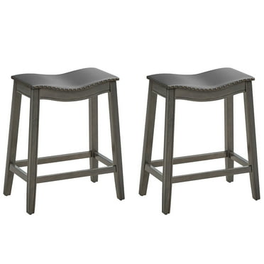 Gymax Set of 2 Saddle Bar Stools Counter Height Kitchen Chairs w/ Rubber Wood Legs