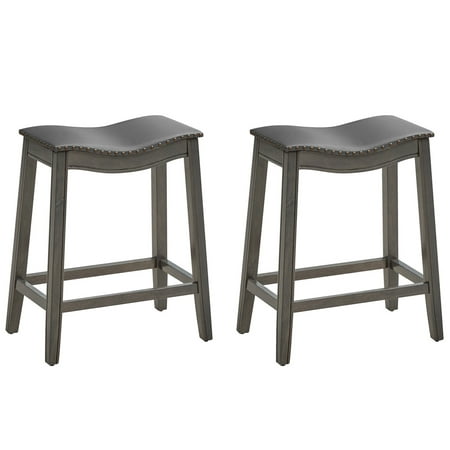 Gymax Set of 2 Saddle Bar Stools Counter Height Kitchen Chairs w