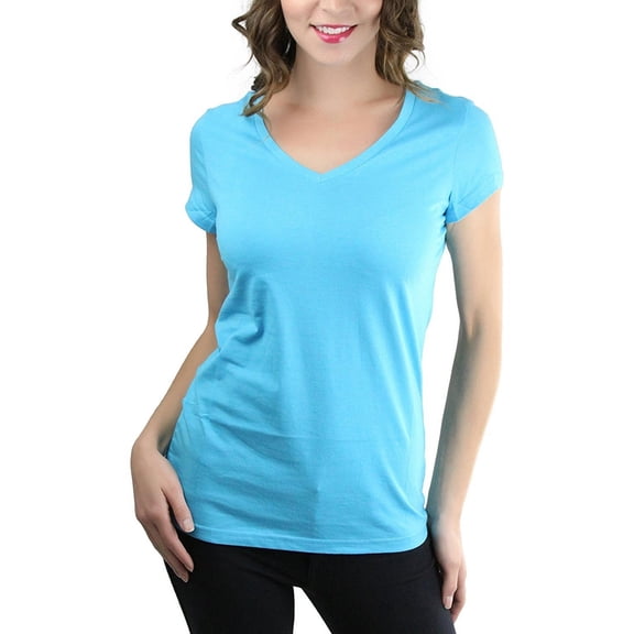 ToBeInStyle Women's Fitted Short Sleeve V-Neck Solid Print T-Shirt