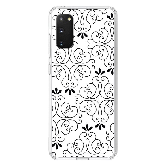 DistinctInk Clear Shockproof Hybrid Case for Galaxy S20 ULTRA / 5G (6.9" Screen) - TPU Bumper, Acrylic Back, Tempered Glass Screen Protector - Black White Floral Pattern
