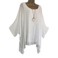 thumbnail image 3 of S-5XL Plus Size Half Sleeve Casual Thin Blouse Tops For Women Summer Long Bat wing Round Neck Cotton Linen T-shirt Irregular Hem Basic Tee Tops White S, 3 of 3