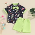 thumbnail image 2 of Okbabeha Toddler Baby Boy Summer Clothes Short Sleeve Space Print Bow Tie Button Up Shirt Top Shorts 2Pcs Outfit, 2 of 7