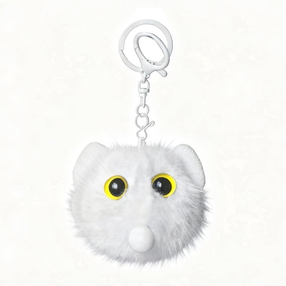White Cat Bag Charm, Cute Plush Cat Keychain for Backpack, Purse & Handbag, Squeeze to Blow Bubbles, Soft Kitty Accessory, Gift for Women and Girls