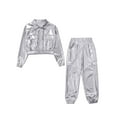 thumbnail image 5 of YiZYiF Boys Girls Hip Hop Jazz Dance Clothes Set Shiny Jacket with Metallic Pants Party Costume Silver 14, 5 of 7