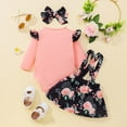 thumbnail image 6 of Dezsed 3-24Months Flowers Print Clothes Sets for Girls Toddler Baby Kids Girls Fashion Cute Long Sleeve Romper Strap Skirt Bow Headdress Suit 3Pcs, 6 of 7