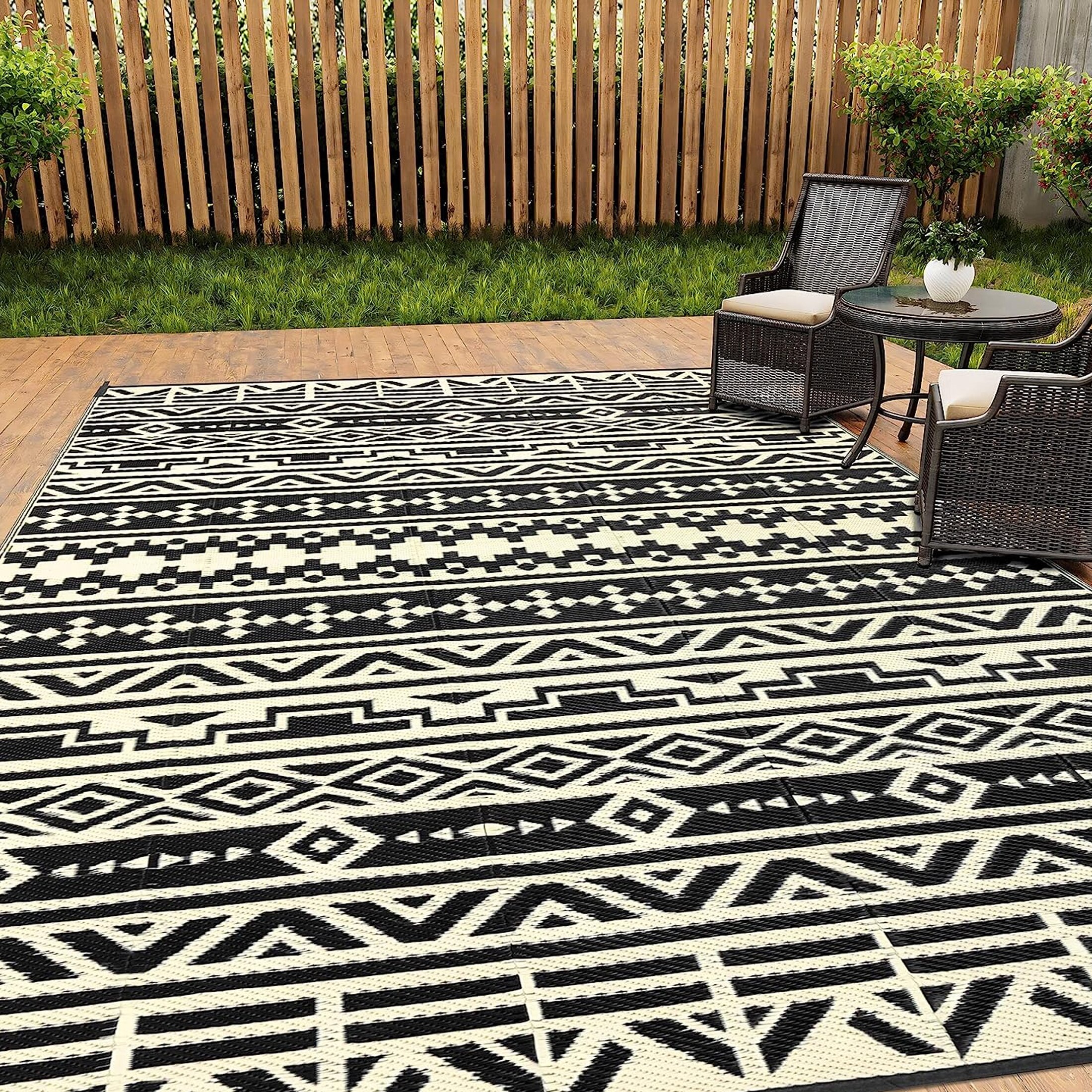 HUGEAR Outdoor Plastic Rugs Clearance 9'x12' Waterproof for Patios RV