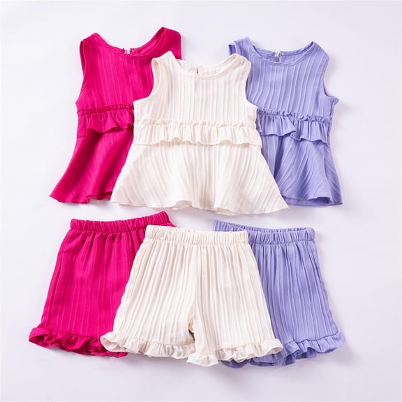 HVOBTTY Kid's Soft Sport Outdoor Sets, Toddler Summer Outfit Sets, Girls Casual Solid Color Round Neck Tank Top and Elastic Waist Shorts 2 Piece Outfits Sets Beige, 3-4 Years