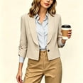 thumbnail image 2 of ClodeEU Women's Lapel Single Button 3/4 Sleeve Cropped Blazer,Lightweight Casual Work Jacket Beige,Women's Plus L, 2 of 8