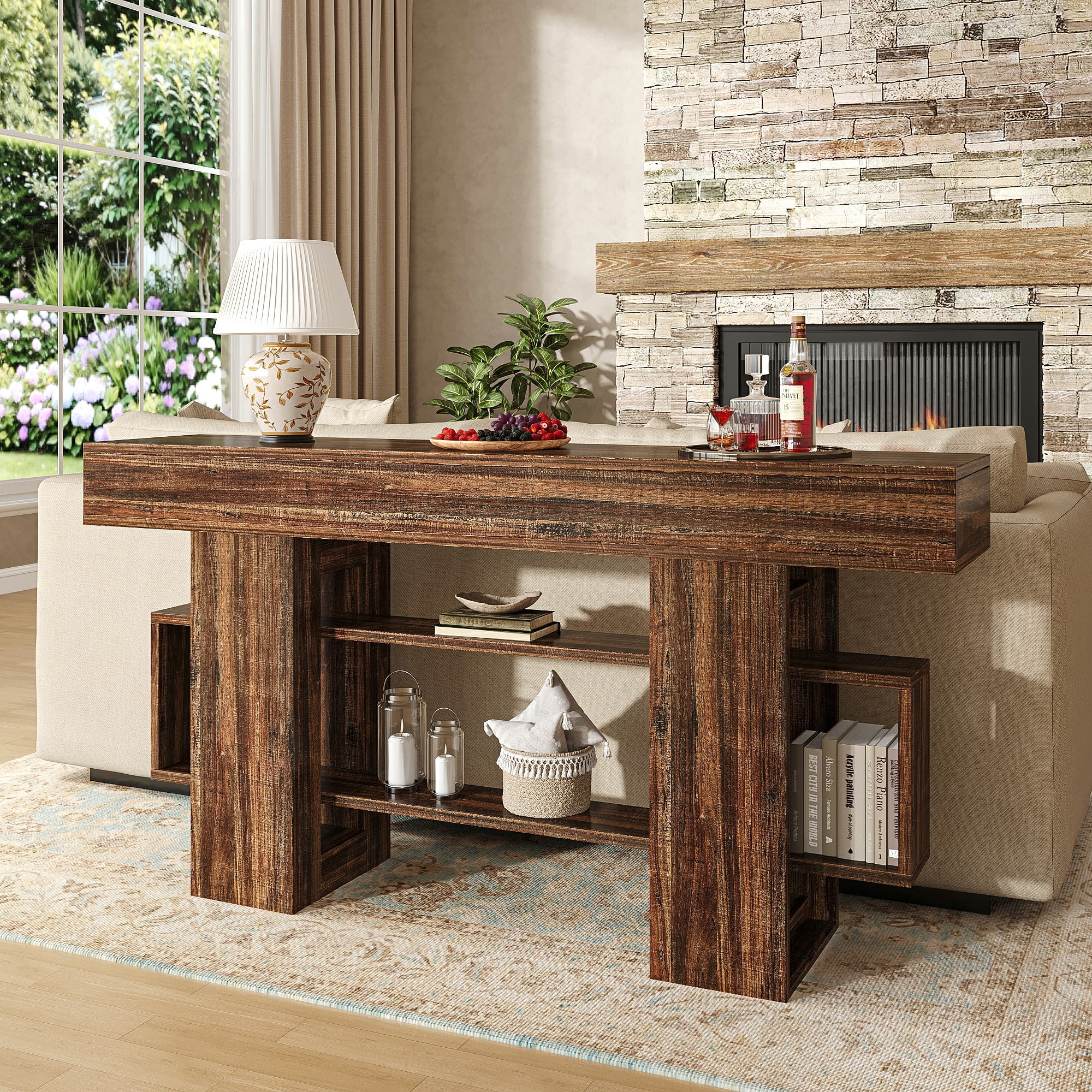 Frmobepts Console Table, Farmhouse 63" Long Narrow Entryway & Sofa Tables for Hallway, Tall Accent Table Behind Couch for Foyer Living Room,Brown