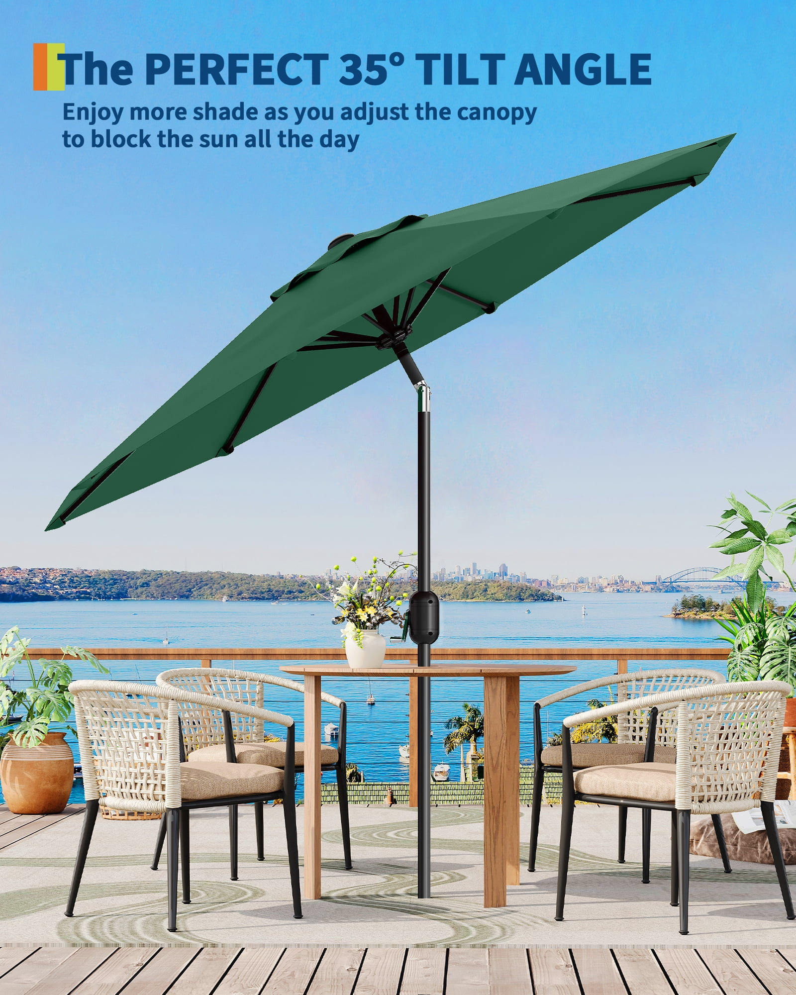 9FT Outdoor Patio Umbrella with Push Button Tilt and Crank, Market Umbrella 8 Sturdy Ribs UV Protection Waterproof Heavy-Duty Pool Umbrella for Deck, Backyard,Garden