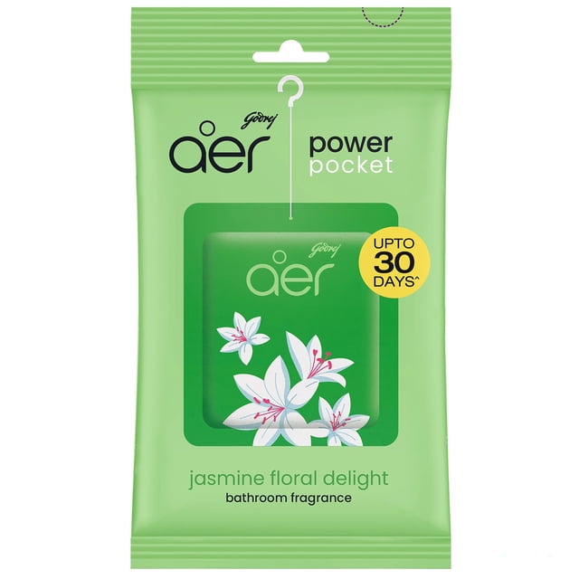 Godrej Aer Power Pocket Jasmin Floral Delight Bathroom Freshener 10 g, Lasts Upto 30 Days, Air Freshener for Bathroom