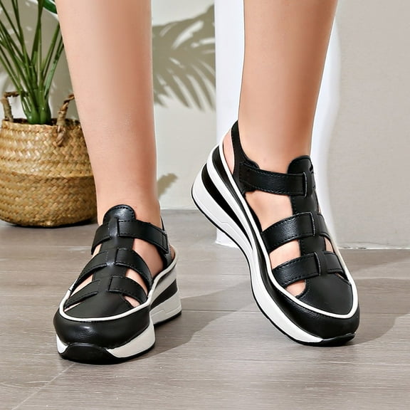 RUIYANQI Women's Strappy Platform Sandals Open Toe Slingback Design Wedge Heel Shoes Breathable Casual Summer Footwear Trendy Fashion Sneaker Style Black Women Sandal