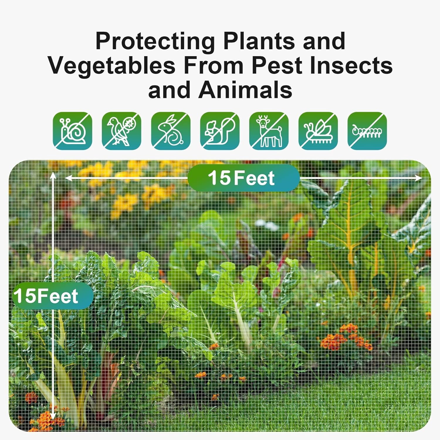 Garden Netting Pest Barrier: Ultra Fine 15'x15' Bug Netting for Garden Protection Row Cover Raised Bed Screen Mesh Greenhouse Mosquito Net, Protecting Tree Plants Vegetable Flowers Fruits