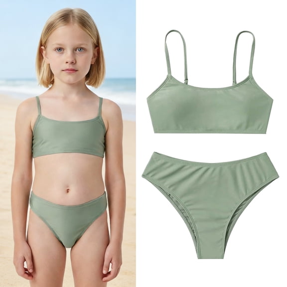 Swimsuit Kids Girls Adjustable Straps 2 Piece Swimwear with Chest Pad Bathing Suits for Girls 8 Years