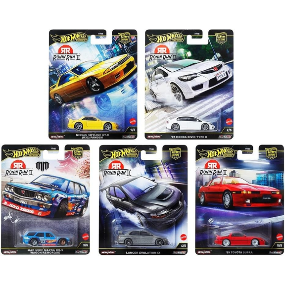 Hot Wheels Car Culture Ronin Run II 5-Pack 1:64 Die-Cast Cars – 2025 M Case JDM Collector Set FPY86-961M