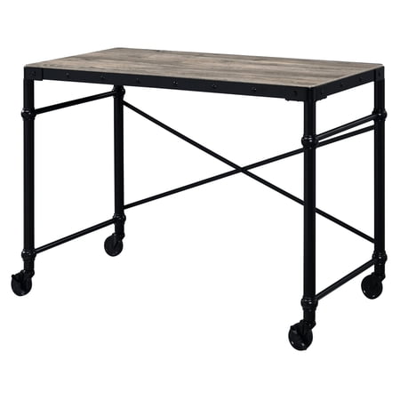 Rustic oak design & sled base | Rectangular writing desk with wheels for office settings ensuring durability and style
