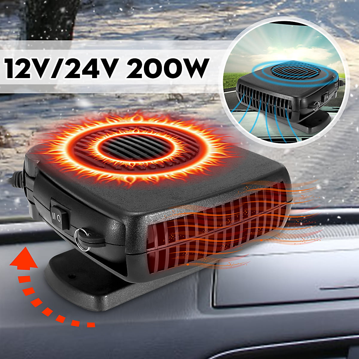12V 200W Car Heater Auto Van Warm Defroster Cool Fan Windscreen Window Demister 