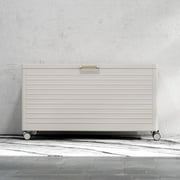 Mirador Outdoor Deck Boxes 134 Gallon,Aluminum Steel Outdoor Storage Container w/ Wheels & Lid ,Latte