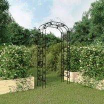 vidaXL Garden Arch Black Powder-Coated Steel Large Decorative Inlays