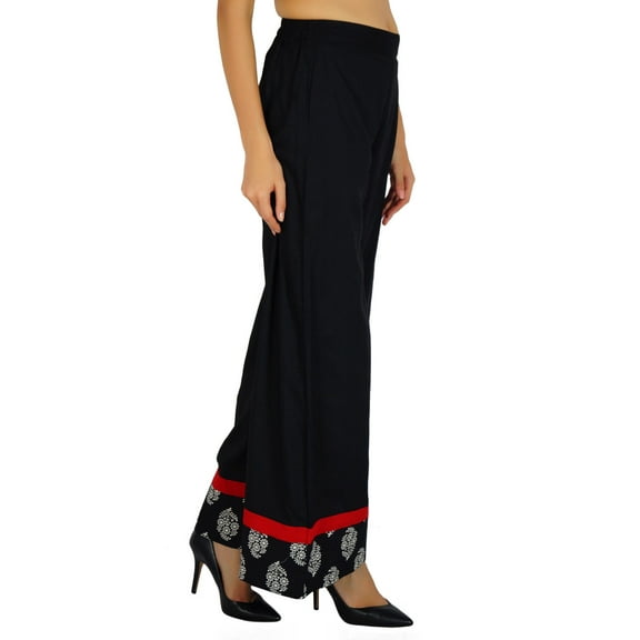 Amoghah Black Womens Wear Palazzo Cotton Elastic Waist Wide Leg Custom Pants