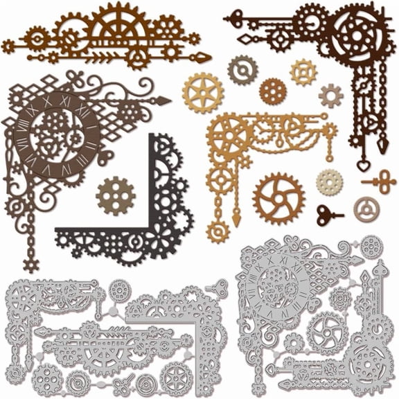 Steampunk Frame Cutting Dies for DIY Scrapbooking Metal Frame Corner Gear Die Cuts for Card Making Embossing Photo Album Craft Decor