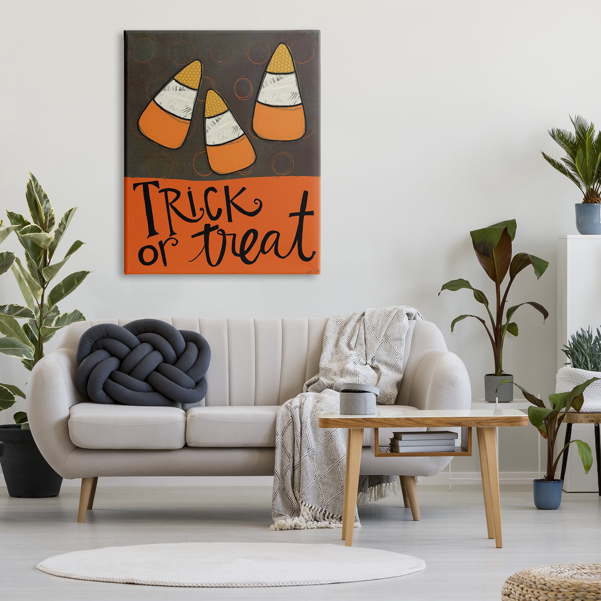 Stupell Industries Trick or Treat Halloween Greeting Patterned Candy Corn Country Painting Gallery-Wrapped Canvas Print Wall Art, 36 x 48, Design by Katie Doucette
