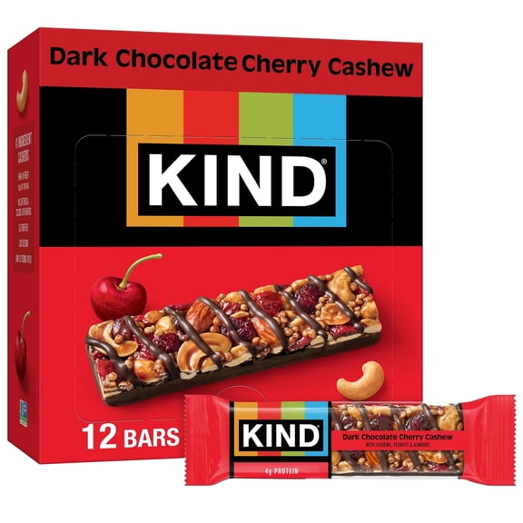 KIND Dark Chocolate Cherry Cashew Bars – 12ct, 1.4 oz Each (16.8 oz Total), 4g Protein, Gluten-Free Fruit & Nut Snack Bars