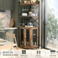 thumbnail image 6 of Aheaplus Industrial-Style Corner Bar Cabinet with Power Outlet & LED Lighting, 5-Tier Liquor & Wine Storage Unit with Glass Shelves, Space-Saving Display Cabinet for Small Spaces, Rustic Brown, 6 of 6