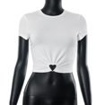 thumbnail image 4 of Camiseta Camisa básica de mujer Cuello redondo Color sólido Estilo sexy Hollow Out Streetwear Outfit Kuymtek Blanco S para Mujer, 4 of 9