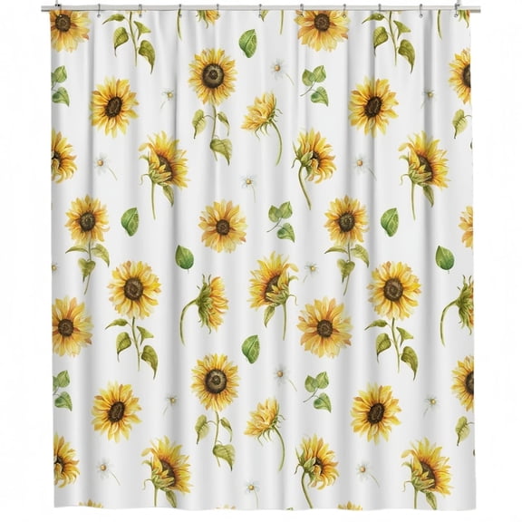 SUYOLL Sunflower Print Shower Curtain Bright Floral Modern Bathroom Curtain Polyester With Hook Durable Water Resistant 180X180Cm