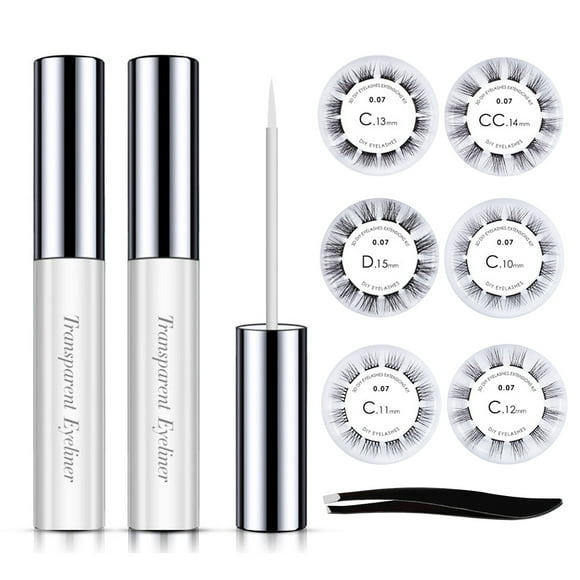 Fake Eyelashes Kit with Eye Lash Glue Tweezers 6 Types of False Eyelashes Eye Makeup Natural Long Thick Lashes for Eyelashes Extension