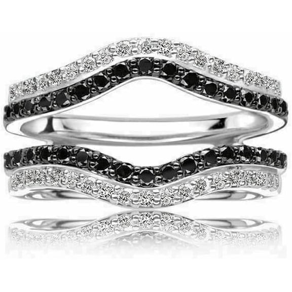 Gems Jewels 925 Sterling Silver 2.10 Ct Round Cut Black & White Diamond Wedding Engagement Enhancer Guard Wrap Ring 14K White Gold Plated For Women's -9
